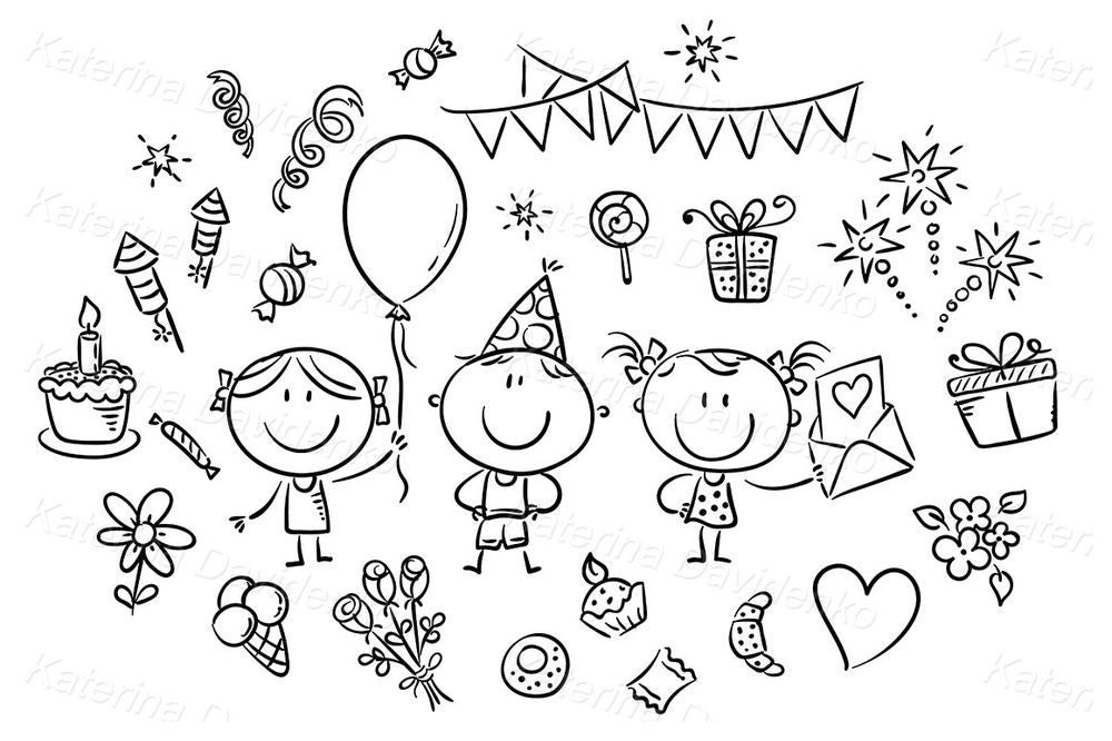 Birthday Party Clipart – Kids Celebration Vector Illustration