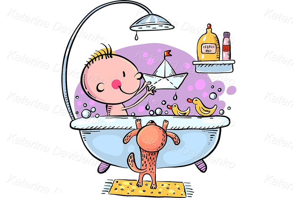 Little kid bath time clipart