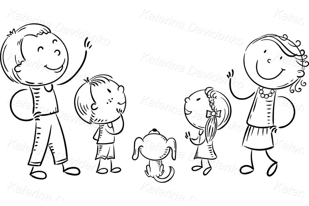Happy Family Looking Up Clipart – Cute Cartoon People Illustration