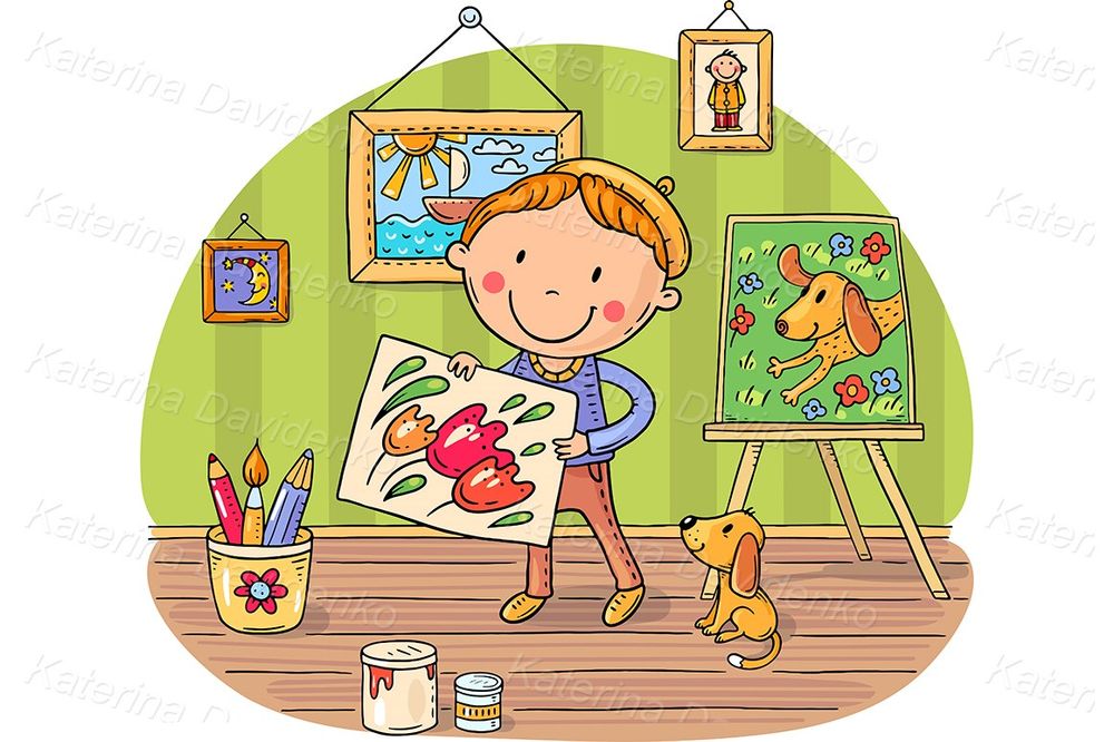 Little painter. Cartoon vector illustration