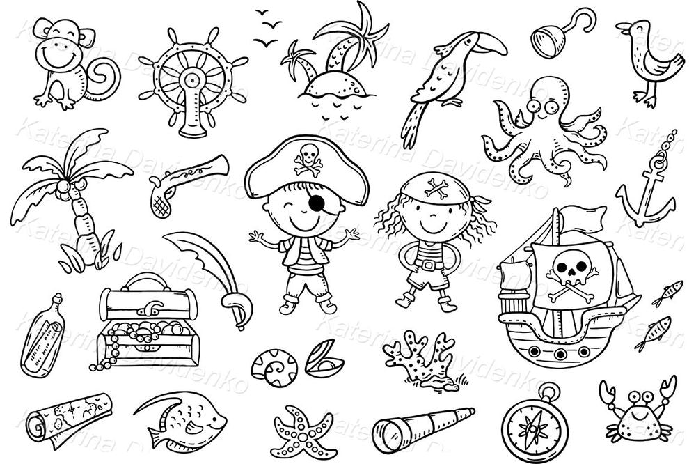 Pirate Adventure Clipart – Cute Cartoon Vector Collection
