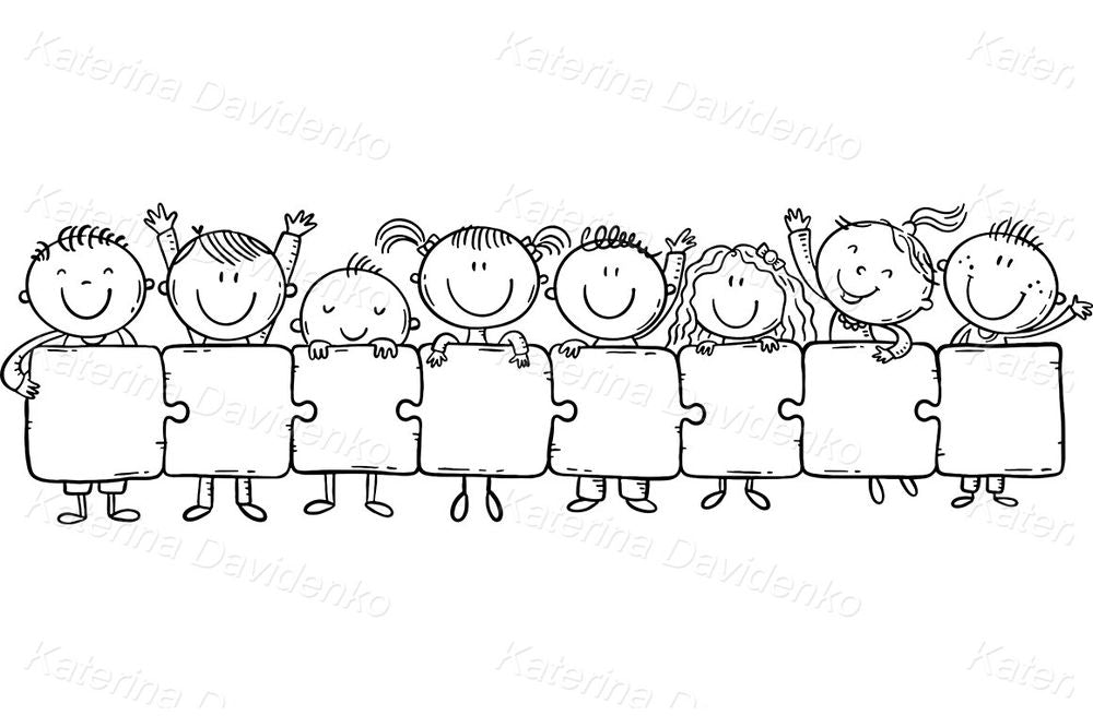 Diverse Kids Puzzle Clipart – Teamwork, Unity, Cooperation