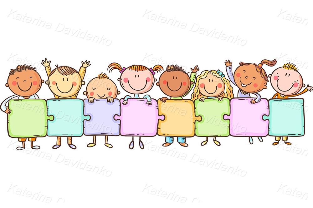 Kids clipart with puzzle tiles for text