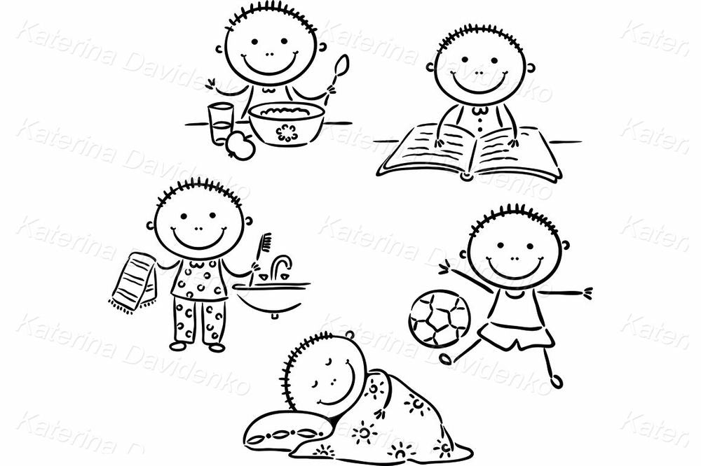 Daily Routine Kid Clipart – Cartoon Vector for School Projects