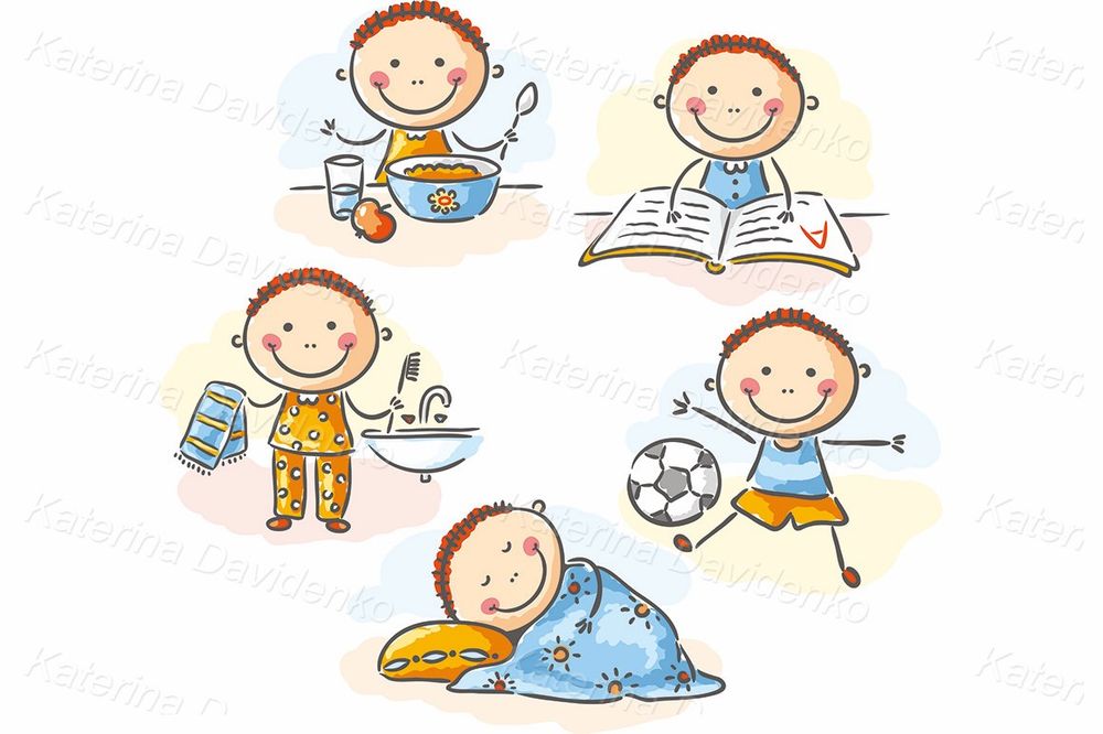 Little boy's daily activities routine clipart