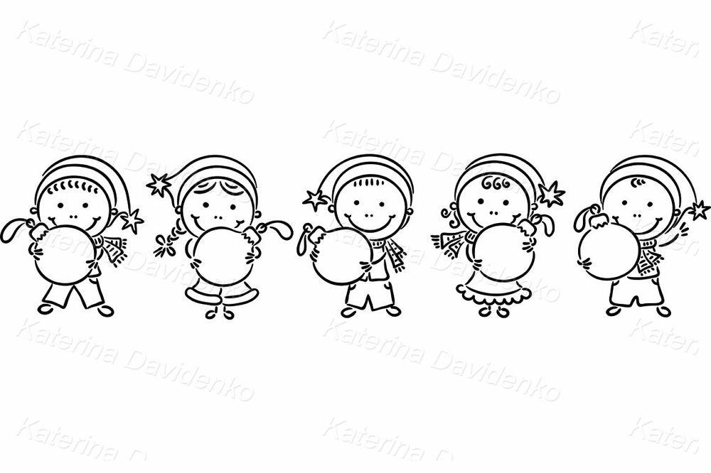 Christmas Kids with Baubles – Holiday Cartoon Clipart