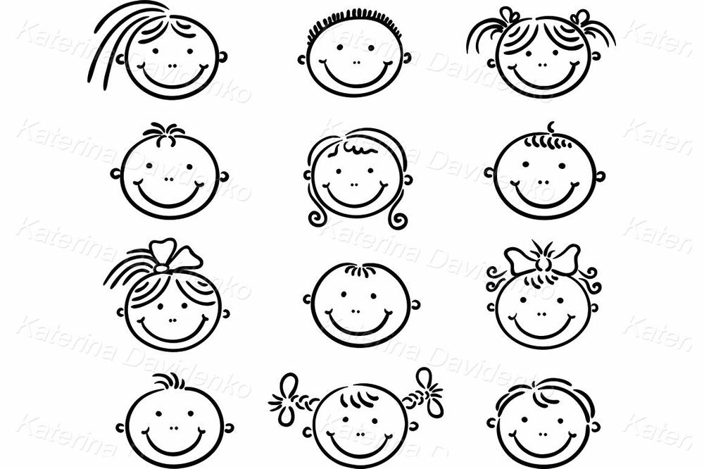 Cute Kids Faces Clipart – Cartoon Head Illustrations for Projects