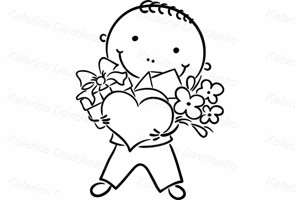 Boy with Gift and Heart Clipart – Cute Love and Holiday Design