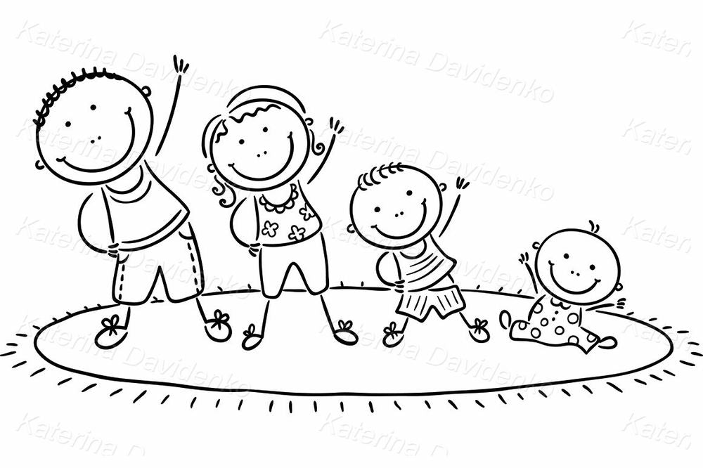 Family Gymnastics Clipart – Cartoon Parents and Children Doing Fitness Exercises
