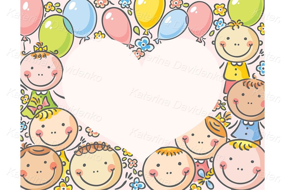Heart-shaped frame with kids clipart