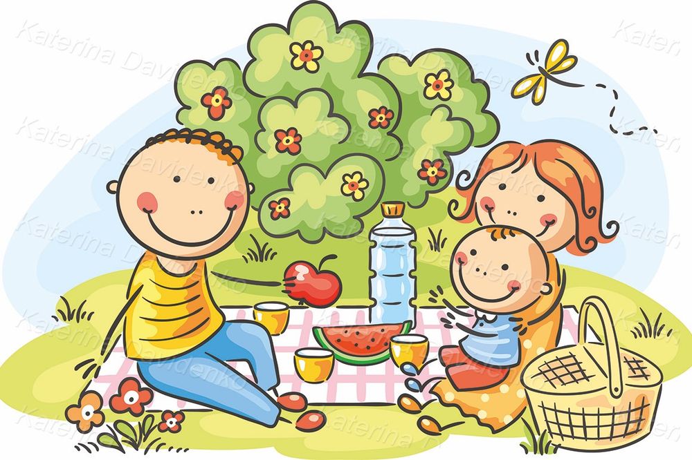 Family having picnic cartoon clipart
