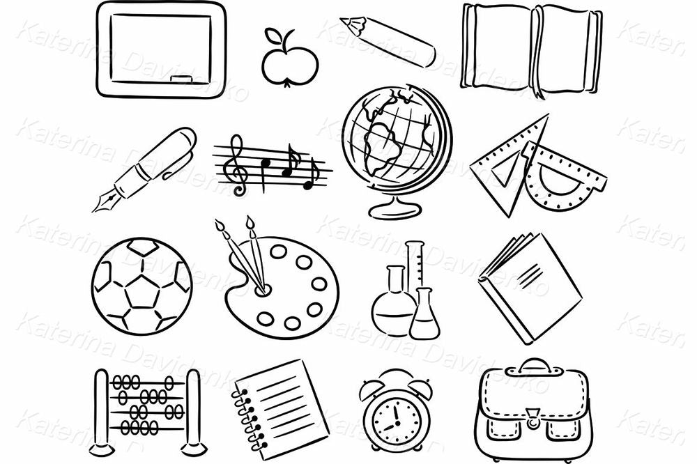 School Supplies Clipart – Learning Tools, Stationery, Cartoon Set