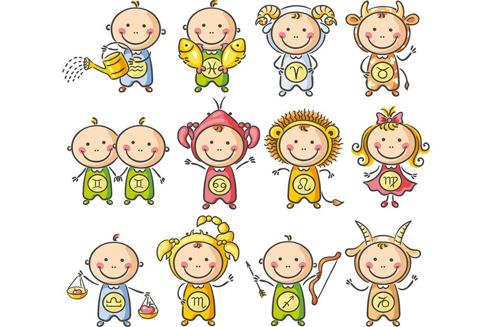 Zodiac signs as kids clipart set