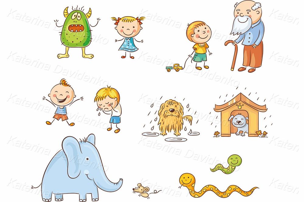 Opposites Vocabulary Clipart – Happy Sad Wet Dry Big Small