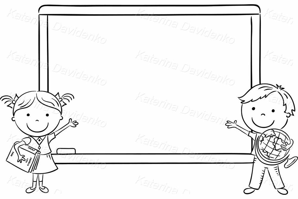 Kids with Blackboard Clipart – School Classroom Frame