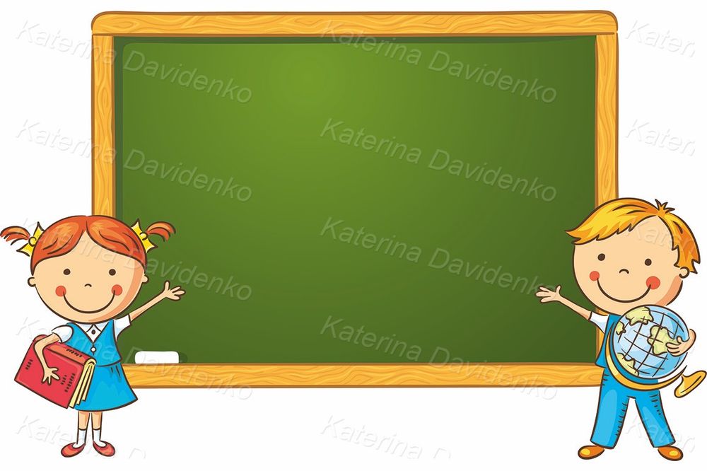 Schoolchildren at the blackboard cartoon clipart