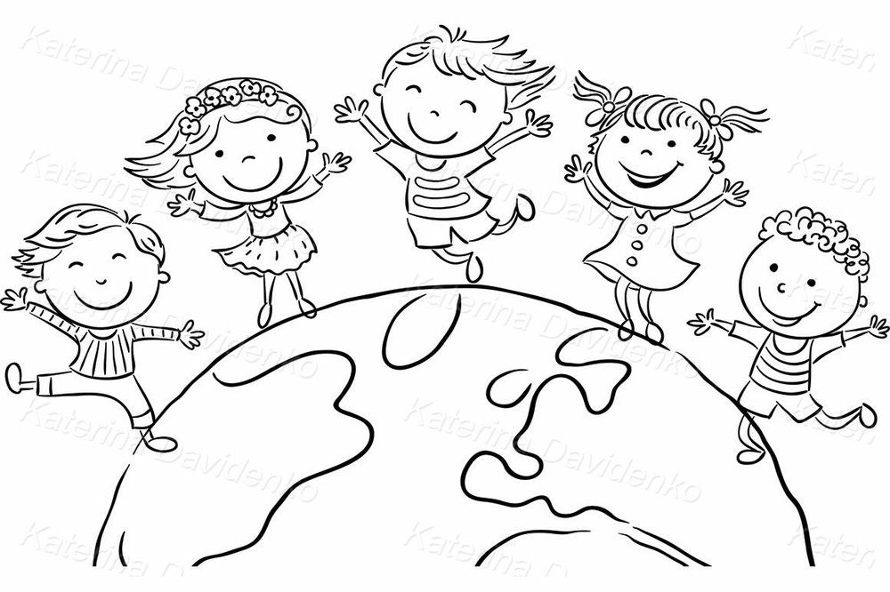 World Children Clipart – Happy Kids Around the Globe Vector
