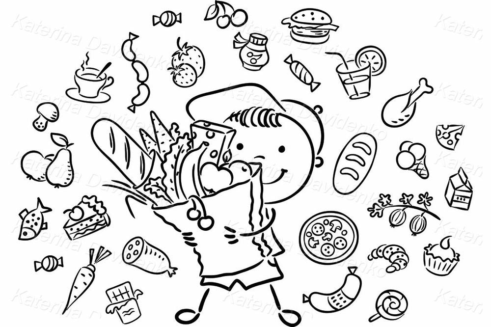 Grocery Food Clipart – Kid Shopping and Meal Elements Vector Set