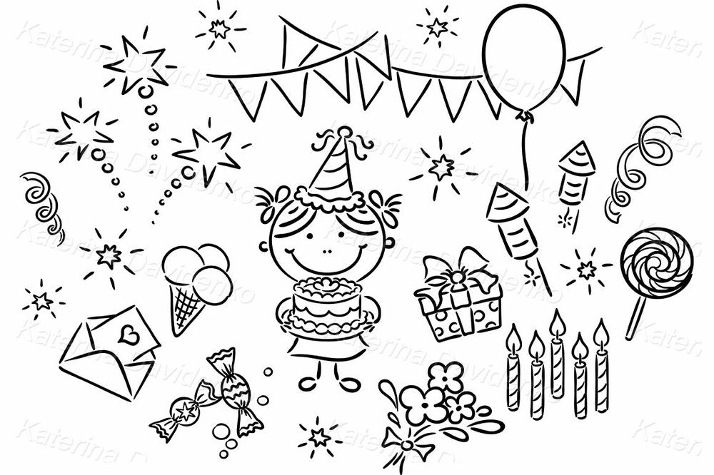 Birthday Party Girl Clipart – Festive Celebration Elements