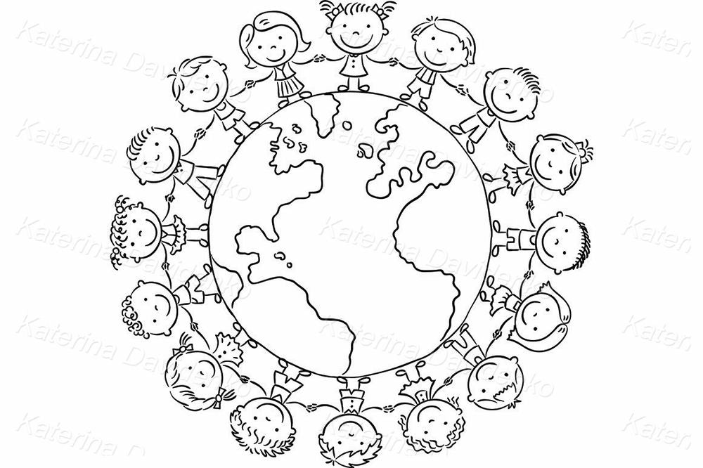 Children Holding Hands Around Earth – Diversity & Unity Clipart