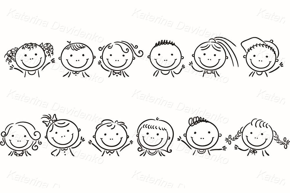 Kids Border Clipart – Smiling Children Cartoon Set