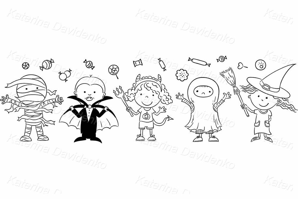 Cute Halloween Kids Clipart – Costume Party Illustration