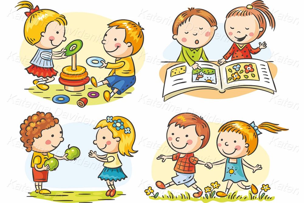 Kids common activities clipart set
