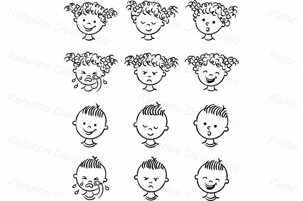 Kids Facial Expressions Clipart – Emotions Faces Vector Set