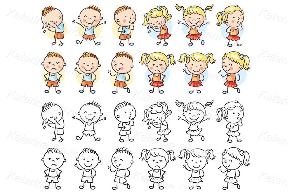Kids Emotions Clipart – Cartoon Boys & Girls Facial Expressions