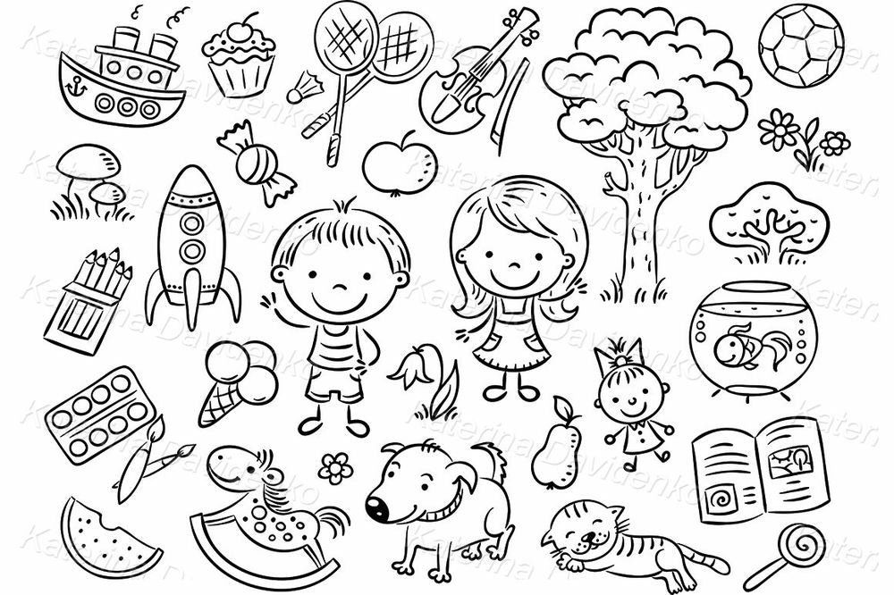 Kids clipart set for educational printables, PNG files for commercial use