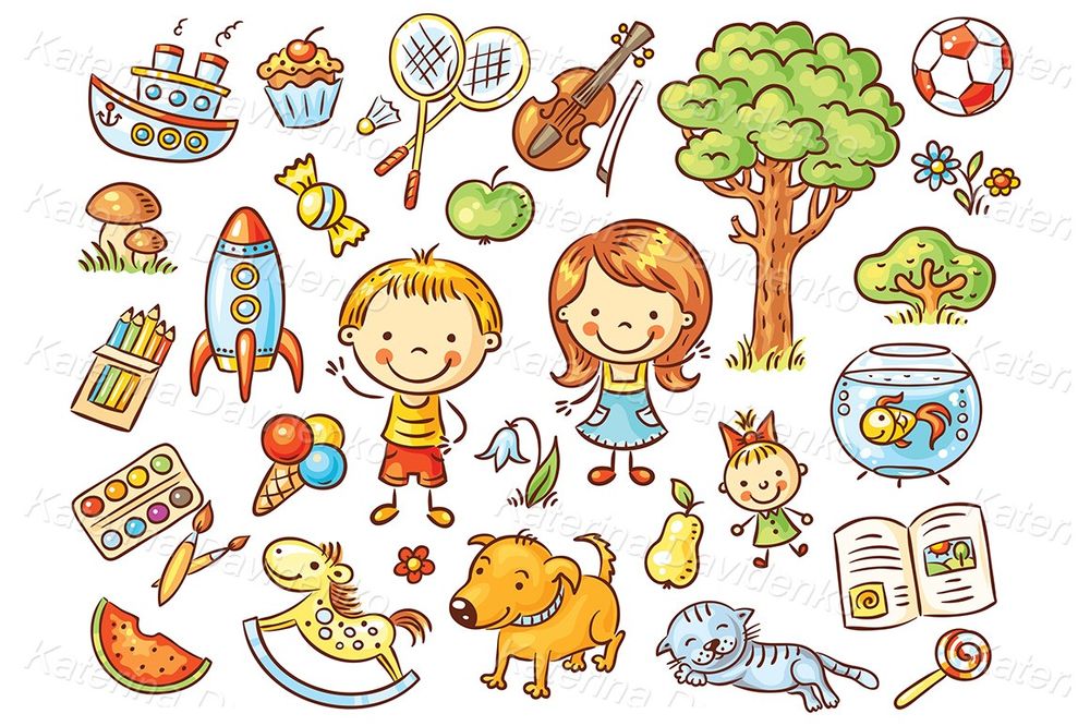 Children clipart set for printing, commercial use