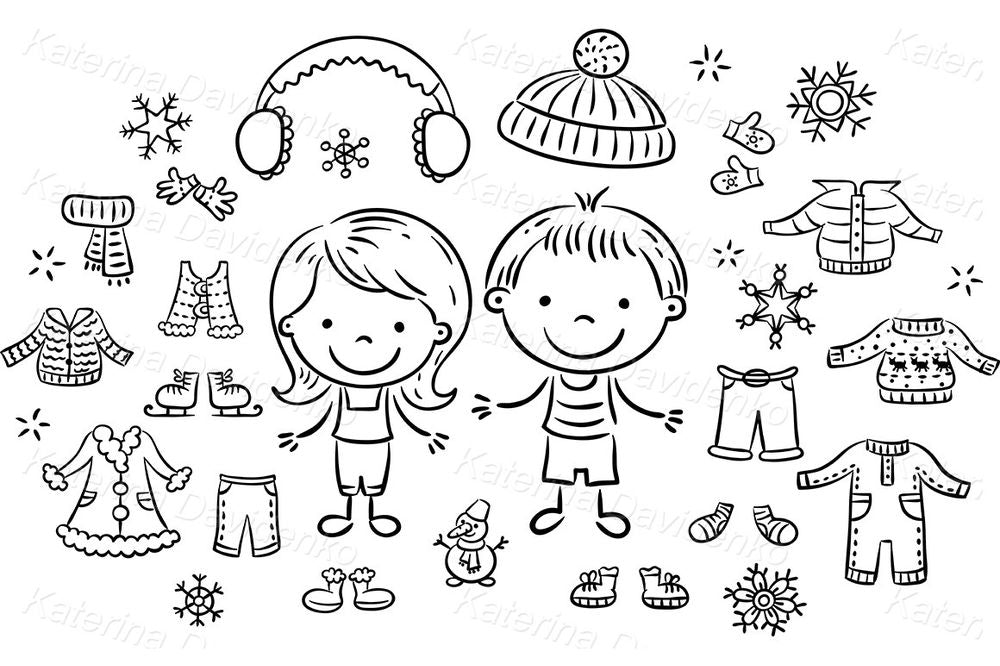 Winter Clothes Clipart – Kids Dress Up Cartoon Illustration Set