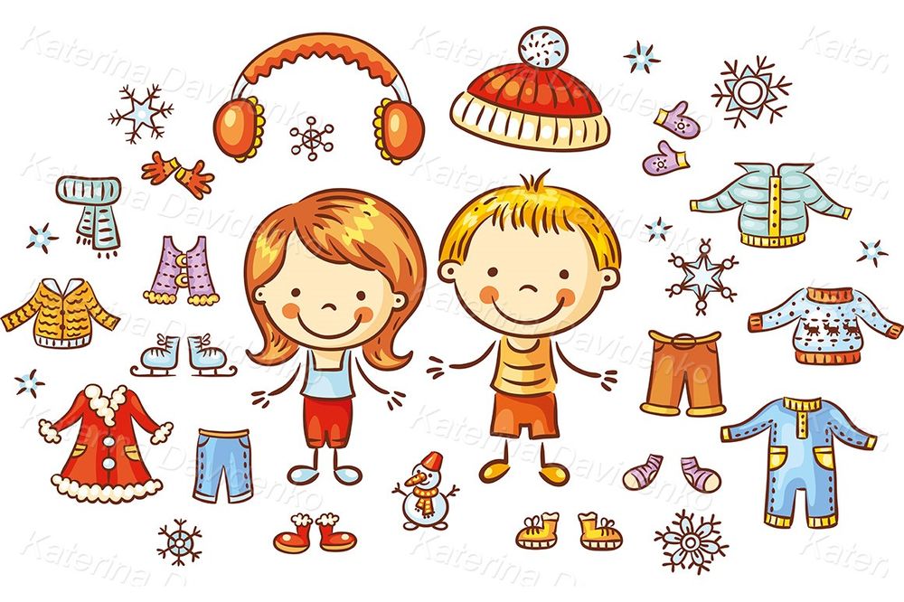 Winter clothes for kids clipart set