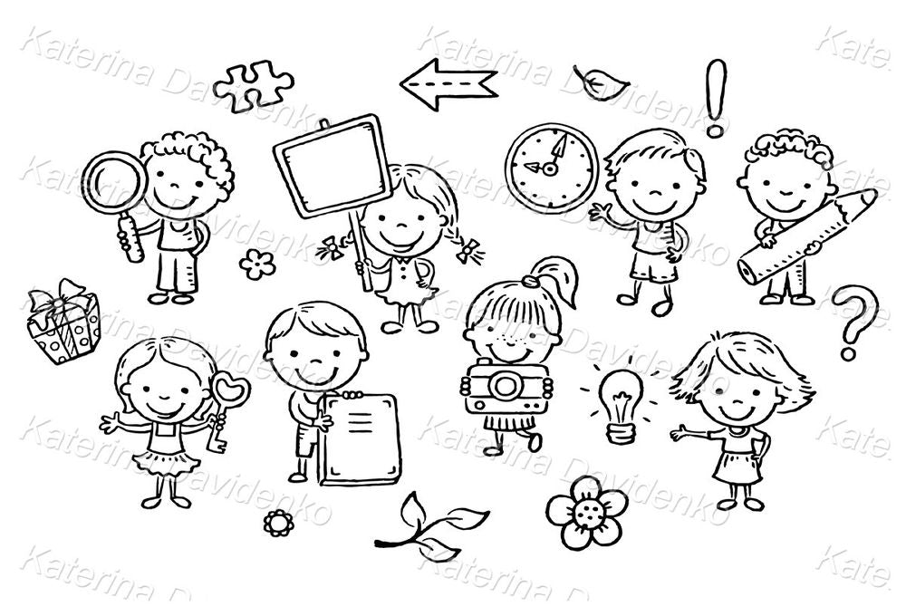 School Kids Clipart – Cute Learning and Education Cartoon Set