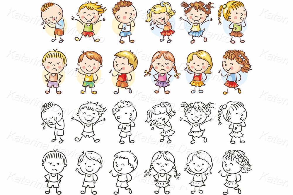 Kids Emotions Clipart – Facial Expressions Cartoon Set