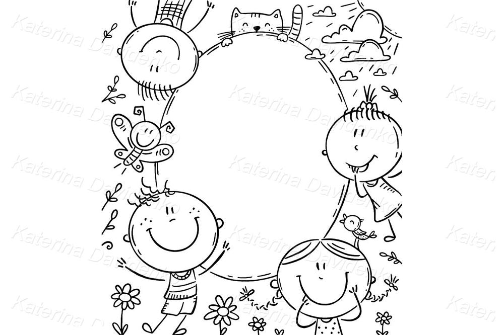 Kids with Frame – Cute Cartoon Vector Cover Design