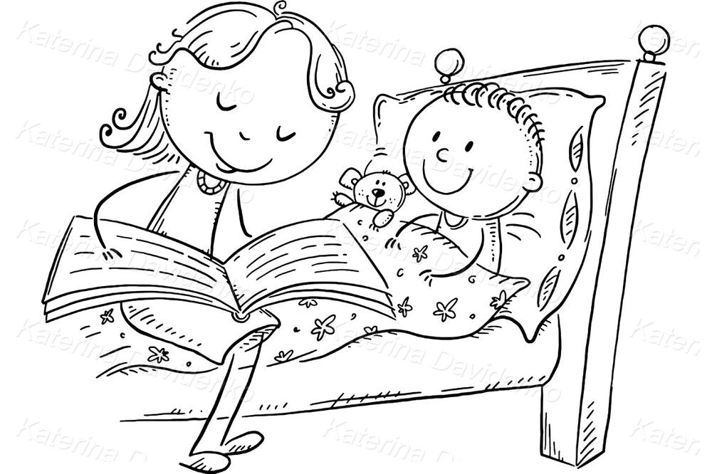 Mom Reading Bedtime Story – Sweet Family Clipart