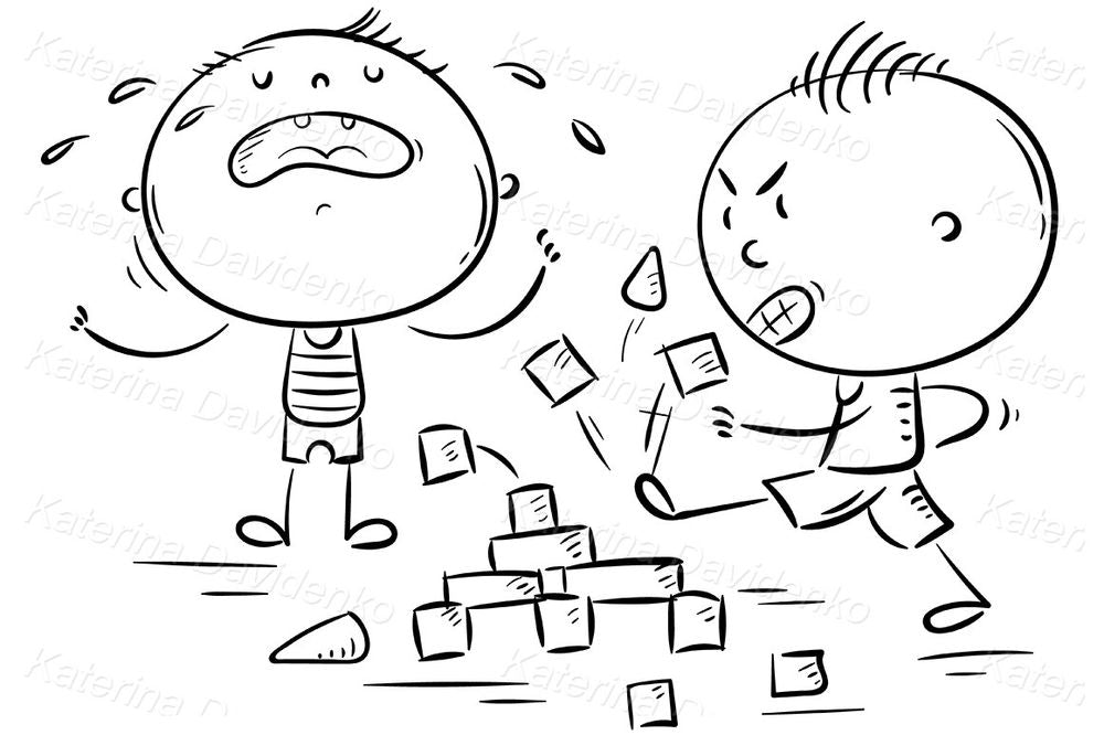 Angry Boy Destroys Blocks – Conflict Resolution Clipart