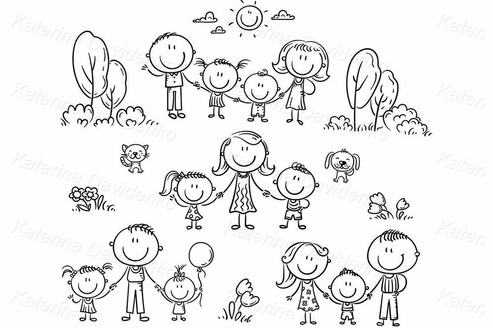 Happy families clipart set, doodle families svg files for t-shirts