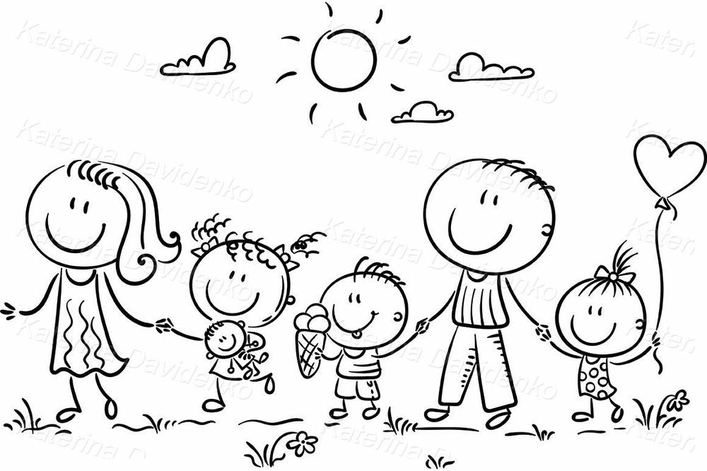 Happy Family with Kids Outdoors – Cartoon Vector Art