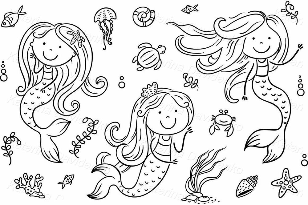 Cute Mermaid Clipart – Underwater Princess Illustration Set