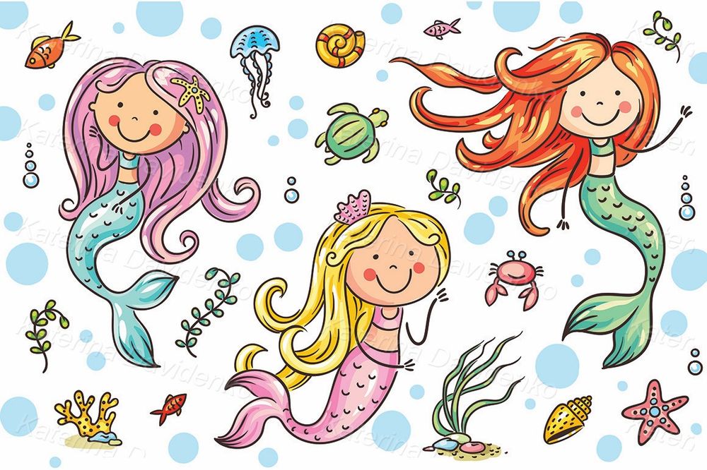 Cartoon mermaid clipart set