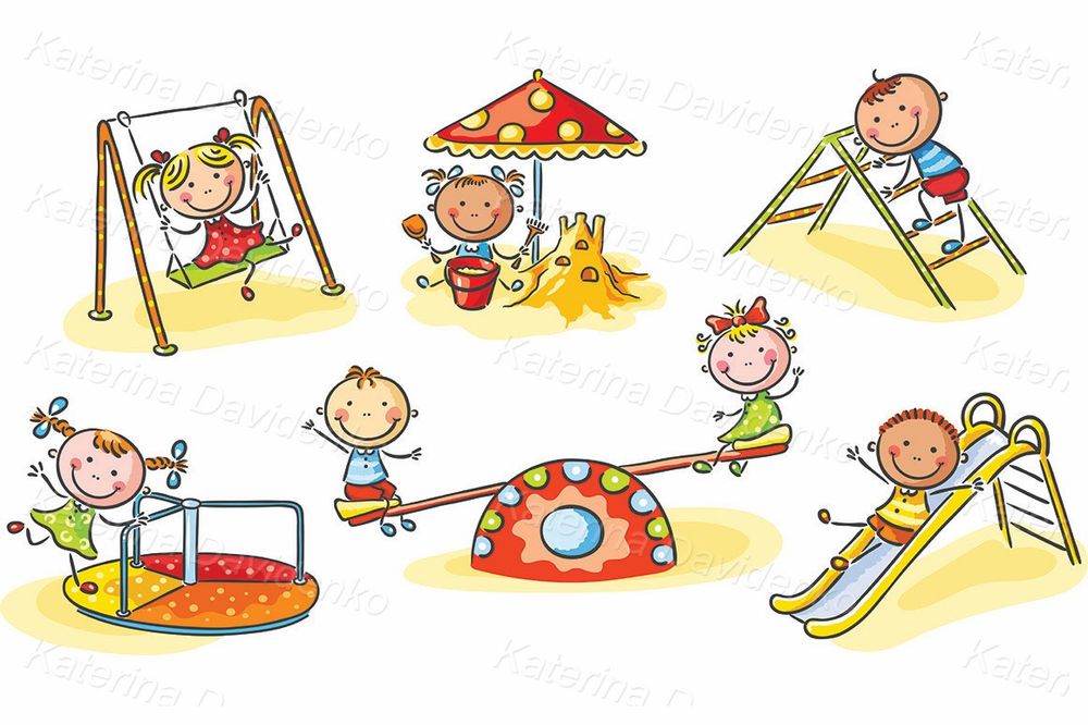 Kids on playground clipart set