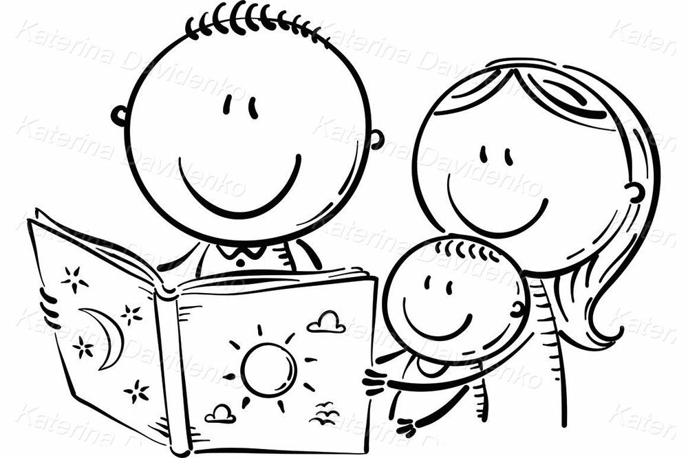 Family Reading Book Clipart – Story Time Cartoon Illustration