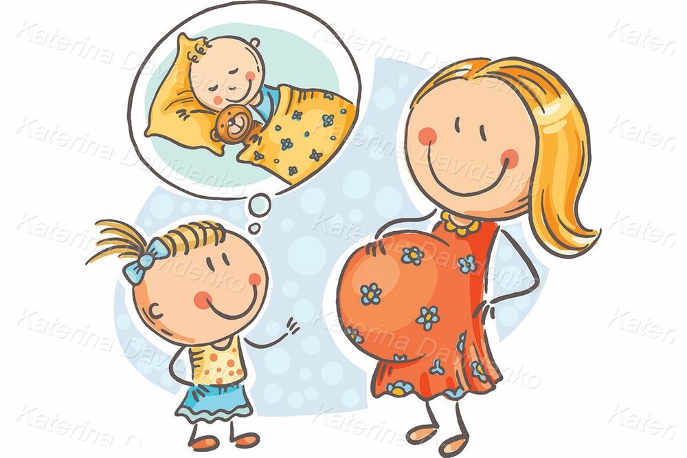 Pregnant mom and little girl clipart