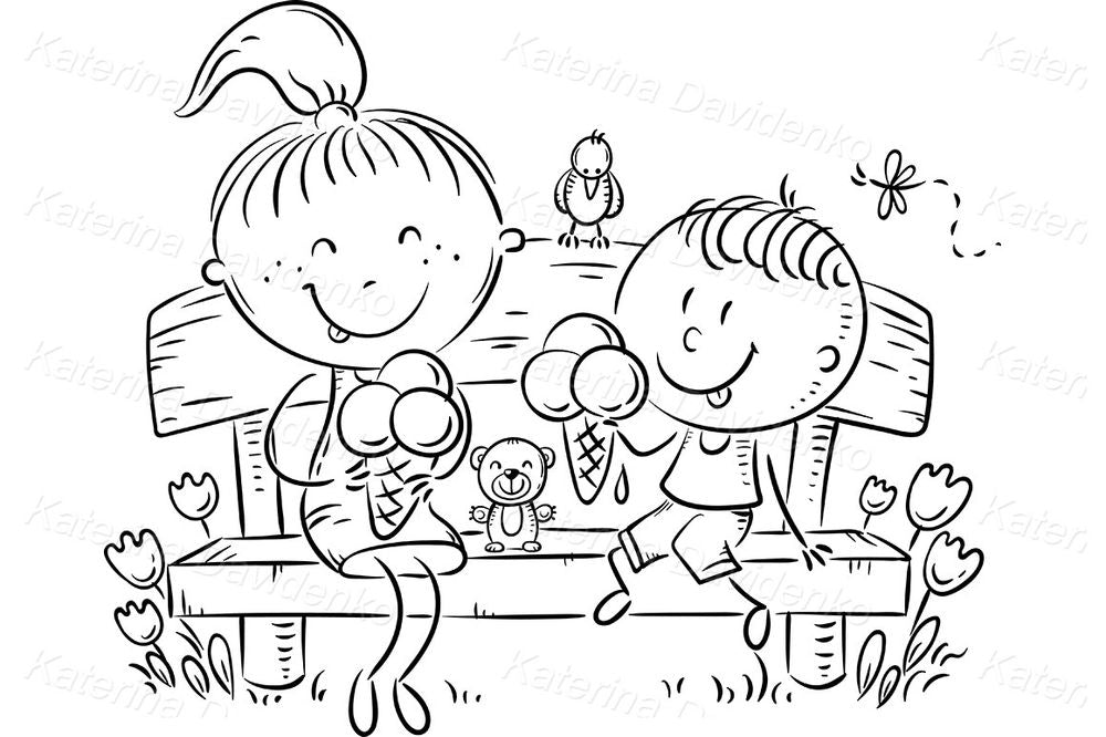 Summer Ice Cream Clipart – Cute Kids with Sweet Treats Illustration