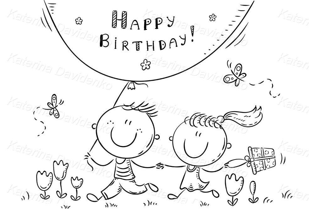 Happy Birthday Clipart – Cute Kids with Balloon and Gift Illustration