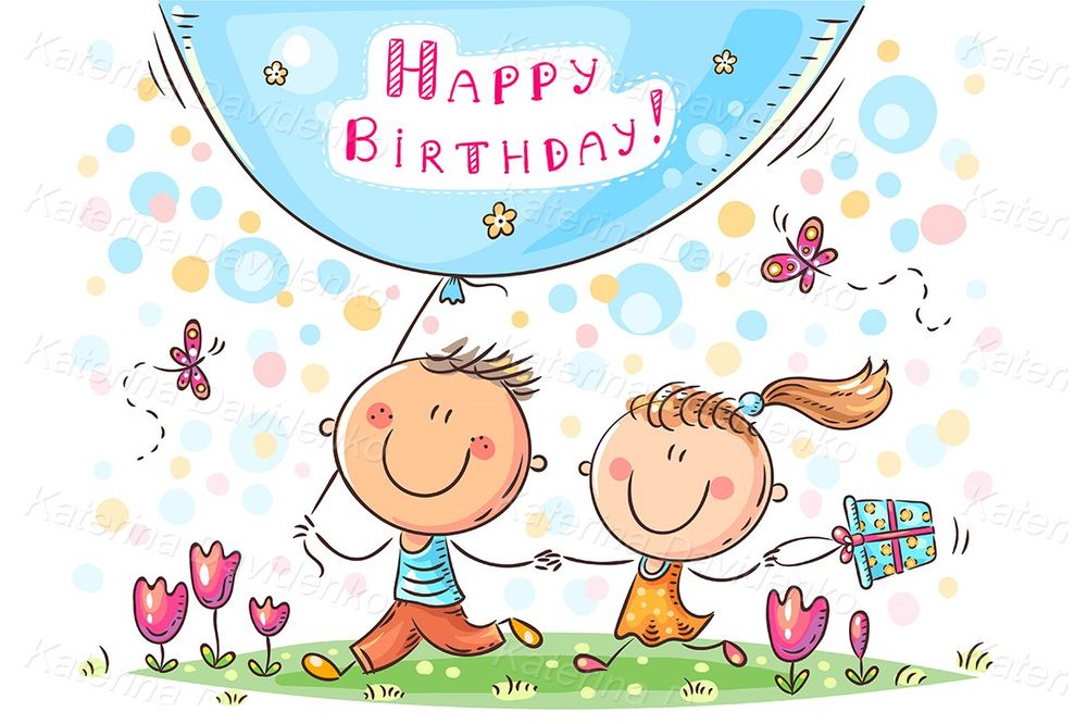 Cartoon birthday greeting card for printing