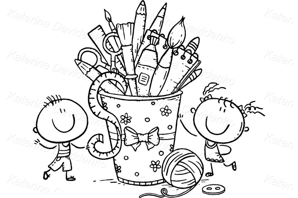 Kids Art Supplies Clipart – Cute Creative Tools and Happy Children Illustration