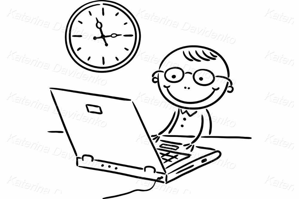 Online Learning Clipart – Cute Boy with Laptop Illustration